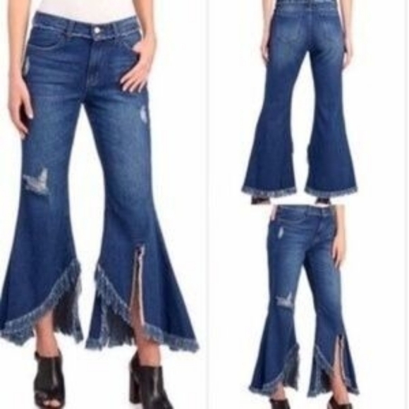 For The Republic Denim - For The Republic Dark Blue Frayed Hem Wide Leg Jeans. NWOT Size 10